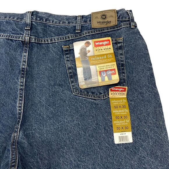 Wrangler Five Star Premium Denim Straight Leg Relaxed Fit Mens 50X30 Blue - Picture 12 of 16